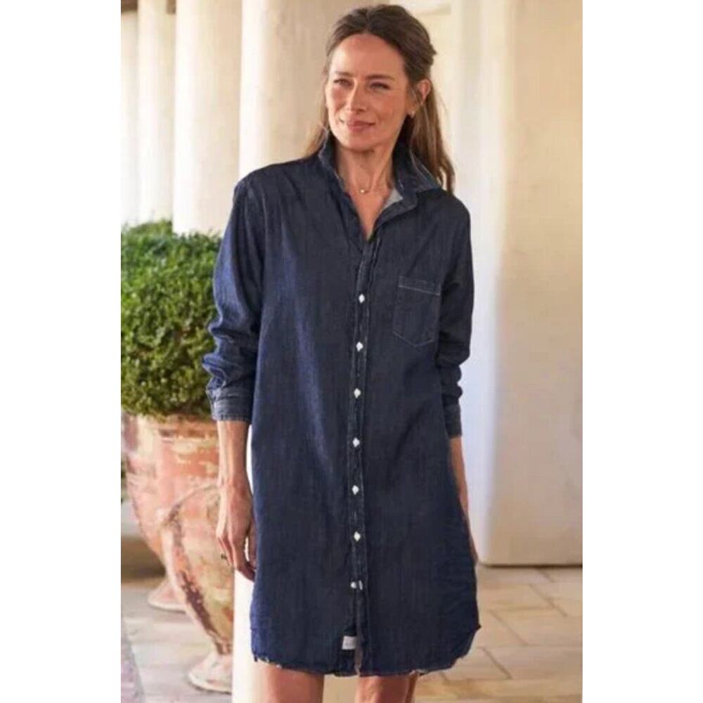 FRANK & EILEEN Sz S Small Dark Rinse Denim Mary Shirt Dress Distressed